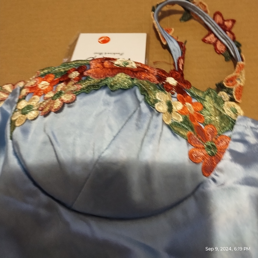 Blue with flower satin dress